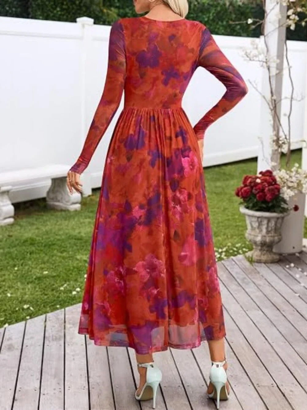 Women's Fall Wedding Guest Cocktail Long Sleeve Floral Maxi Dress